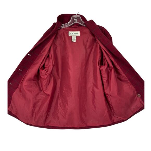 Vintage LL Bean Wool Blend Chore Coat Womens Windowpane Check Medium Hooded - Picture 3 of 11